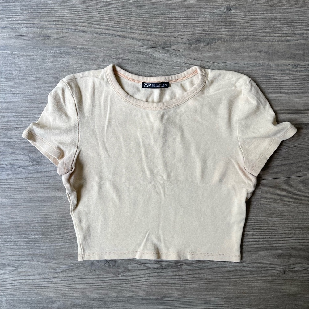 Zara Cream Short Sleeve Crop Top, Size S